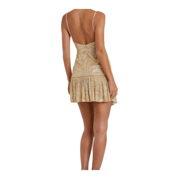 Mac Douggal Gold Sequined Faux Wrap Ruffled Hem Mini  Cocktail dress Sz 8 #10 - Picture 3 of 11